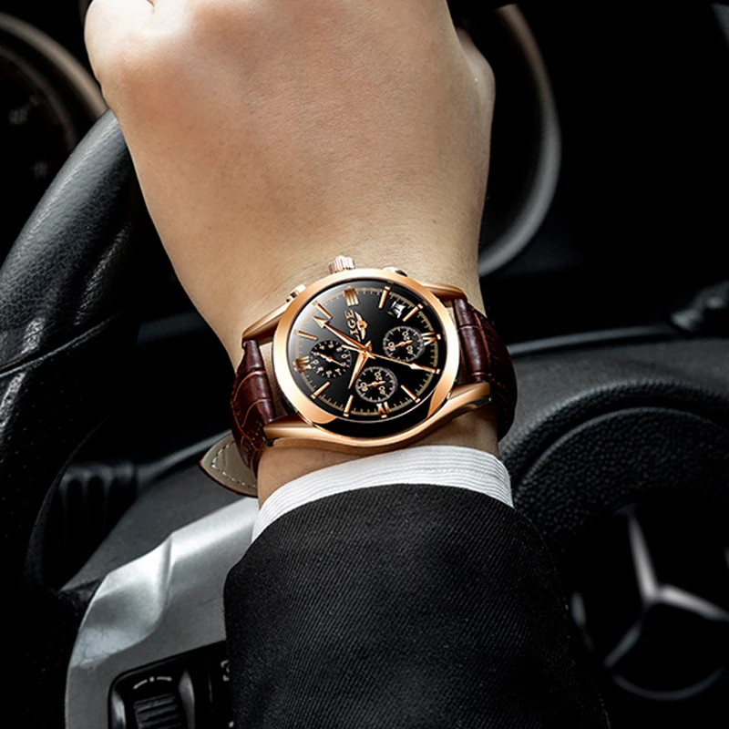 Relógio LIGE Esportivo Masculino – Pulseira de Couro Original – Relógio Quartz para Negócios e Moda – Cronógrafo à Prova d'Água - Imagem 6