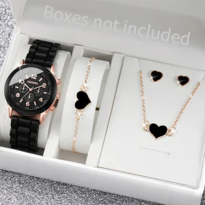 5 ou 6 peças – Relógios femininos estilosos – Pulseira de silicone – Conjunto de relógios quartz femininos com acessórios – Relógio para mulher – Presente para meninas (Sem embalagem)