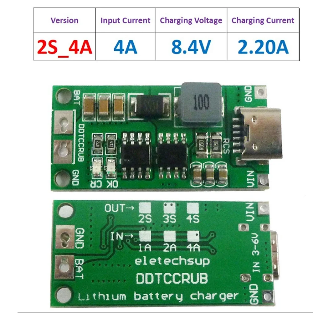Type C BMS 2S 3S 4S 1A 2A 4A 18650 Lithium Battery Charger Board USB C Step-up Boost Module For Li-Po Polymer Power Bank - Imagem 20