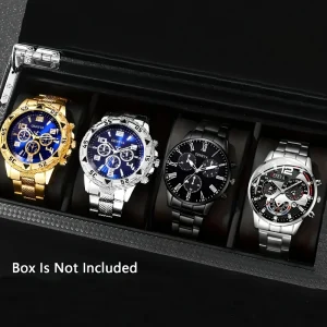 4pcs/1pcs fashionable men's quartz watch - stainless steel strap, round zinc alloy case, electronic sports
