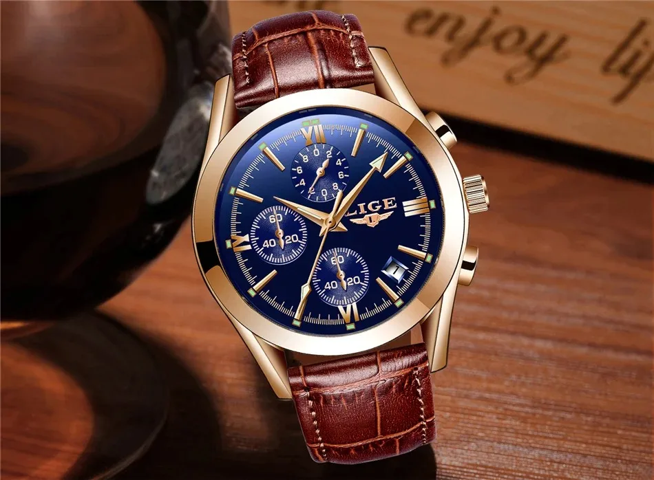 Relógio LIGE Esportivo Masculino – Pulseira de Couro Original – Relógio Quartz para Negócios e Moda – Cronógrafo à Prova d'Água - Imagem 21