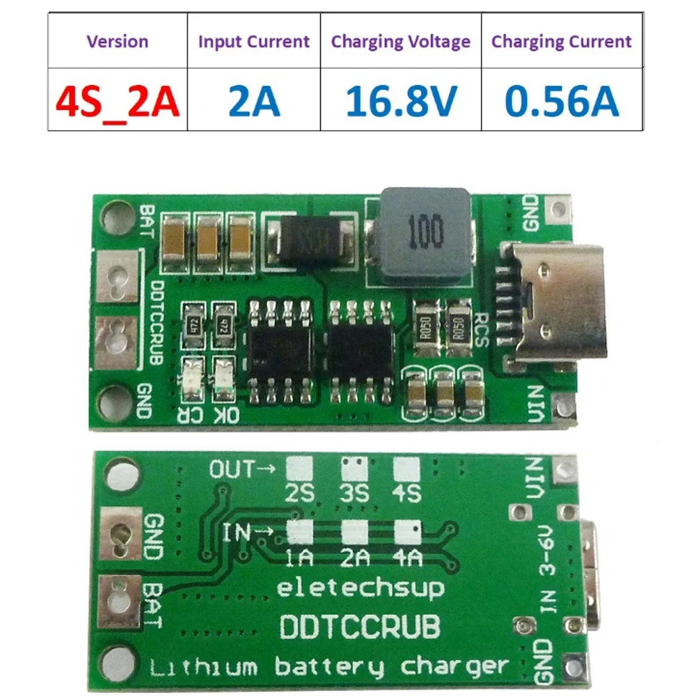 Type C BMS 2S 3S 4S 1A 2A 4A 18650 Lithium Battery Charger Board USB C Step-up Boost Module For Li-Po Polymer Power Bank - Imagem 8