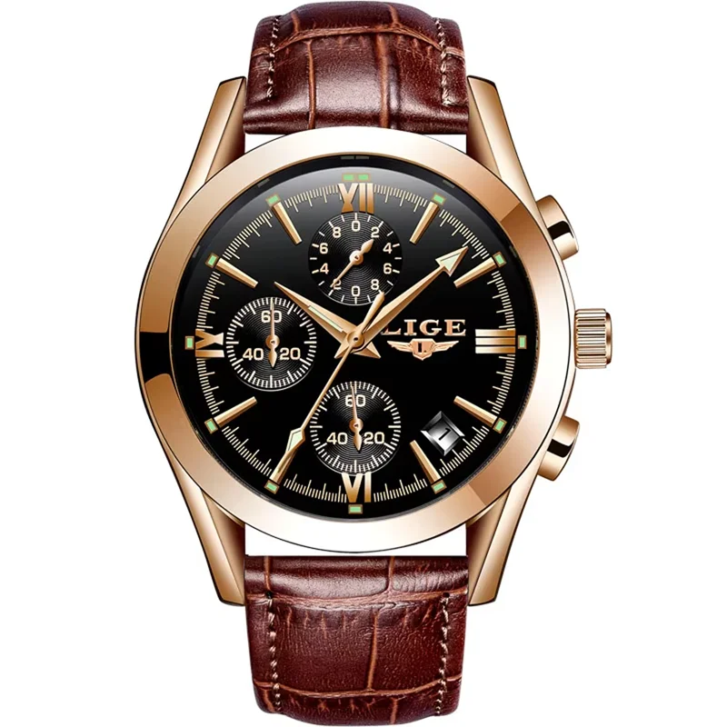 Relógio LIGE Esportivo Masculino – Pulseira de Couro Original – Relógio Quartz para Negócios e Moda – Cronógrafo à Prova d'Água - Imagem 9