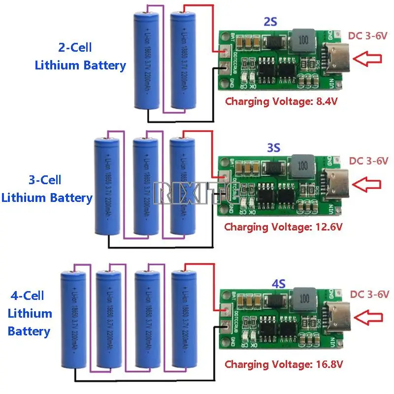 Type C BMS 2S 3S 4S 1A 2A 4A 18650 Lithium Battery Charger Board USB C Step-up Boost Module For Li-Po Polymer Power Bank - Imagem 8