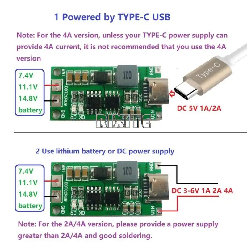 Type C BMS 2S 3S 4S 1A 2A 4A 18650 Lithium Battery Charger Board USB C Step-up Boost Module For Li-Po Polymer Power Bank - Imagem 2