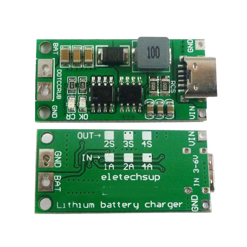 Type C BMS 2S 3S 4S 1A 2A 4A 18650 Lithium Battery Charger Board USB C Step-up Boost Module For Li-Po Polymer Power Bank - Imagem 7